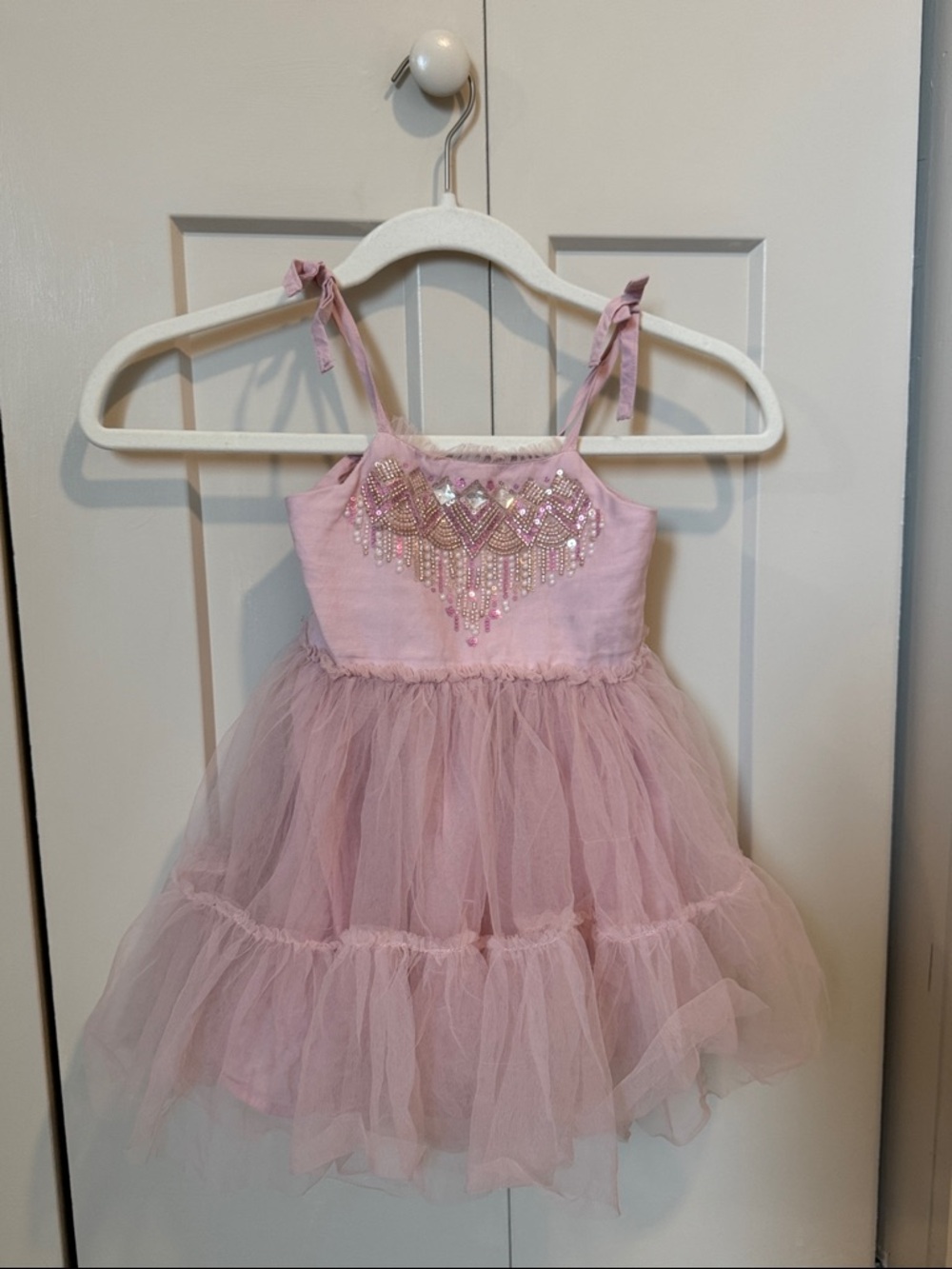 Pink Tulle Beaded Girls' Formal Dress